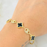 Pulso GC Trebol Negro-Dorado 6.35gr / 18.5cm / Oro Amarillo Nac.Esp. 18K