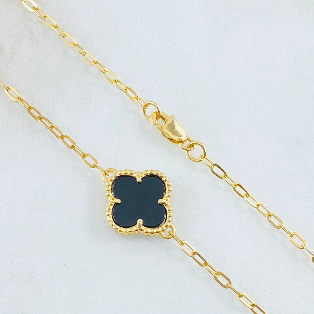 Cadena Trebol Negro-Dorado 10gr / 50cm / Oro Amarillo Nac.Esp. 18K