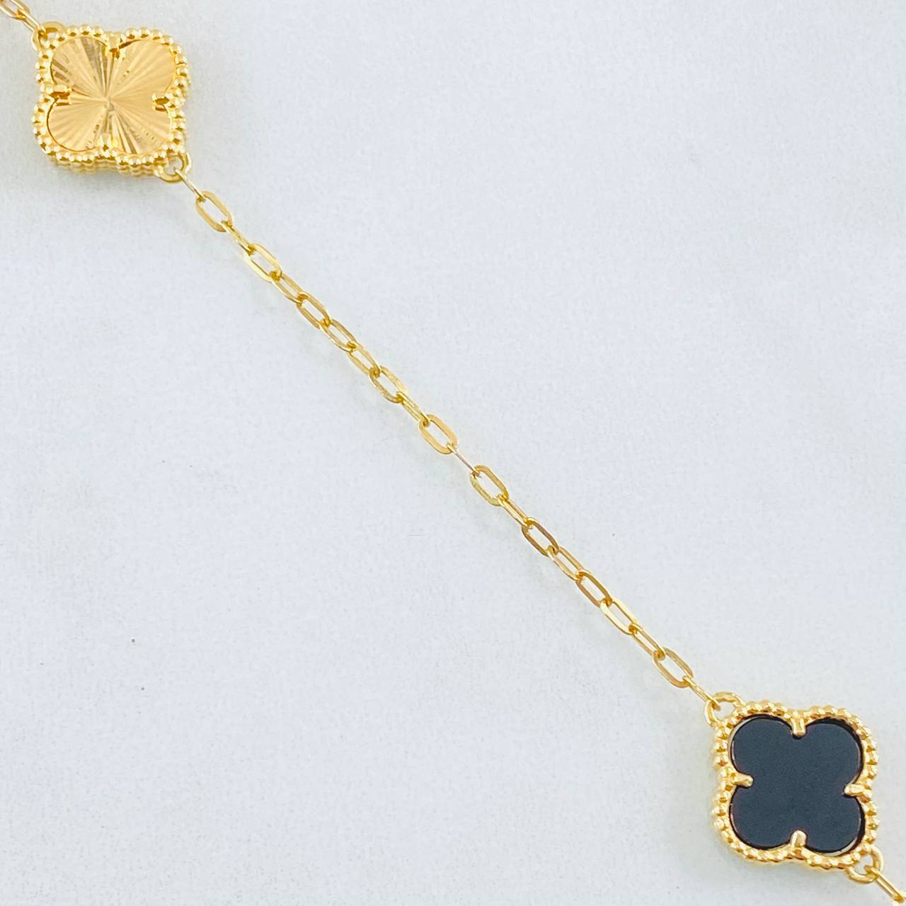 Cadena Trebol Negro-Dorado 10gr / 50cm / Oro Amarillo Nac.Esp. 18K