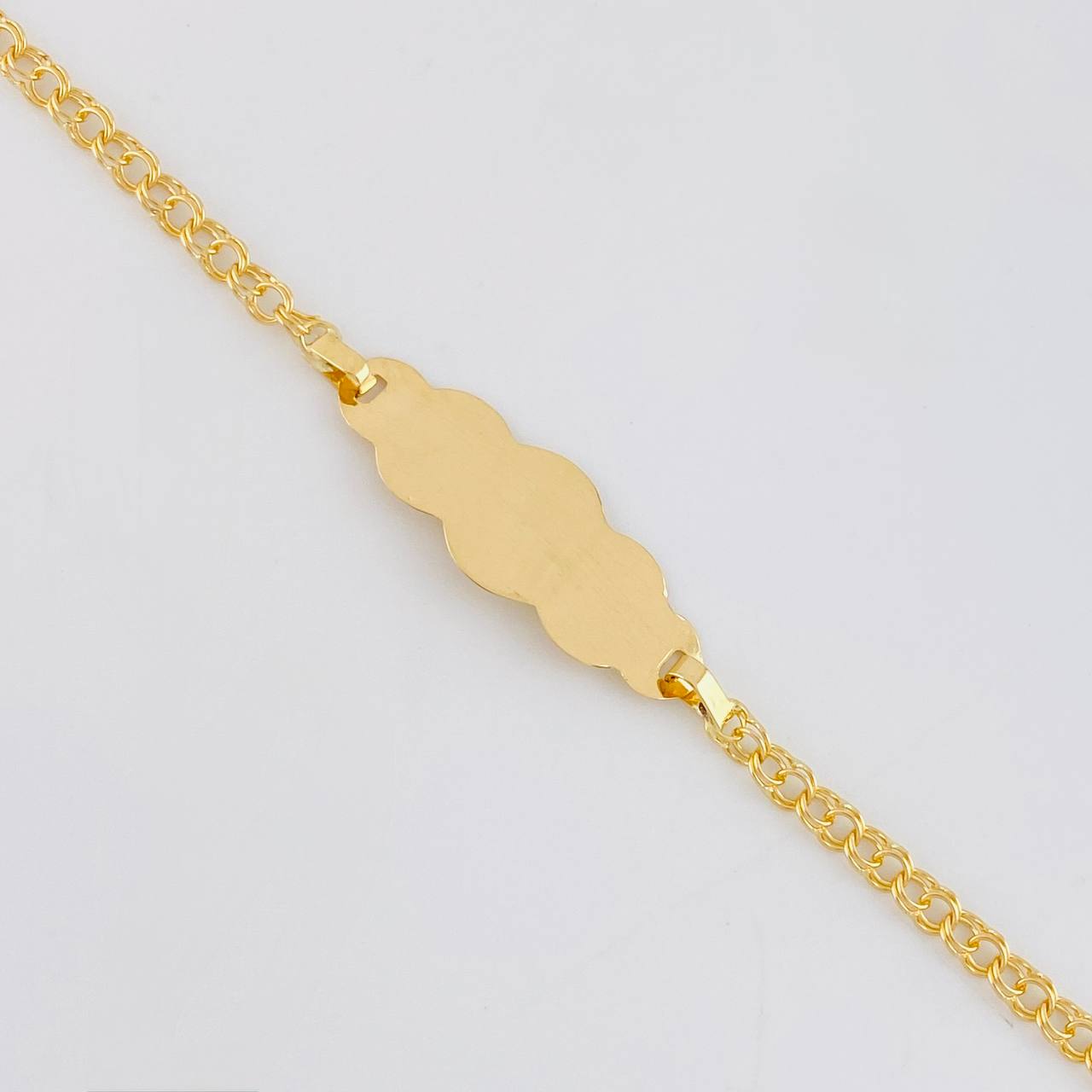 Pulso Bebé Aro Seguido Doble Placa Nube 1.45g / 13.5cm - 15.5cm / 2.4mm Oro Amarillo 18K