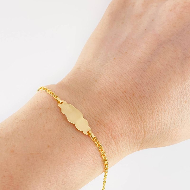 Pulso Bebé Aro Seguido Doble Placa Nube 1.45g / 13.5cm - 15cm / 2.4mm Oro Amarillo 18K