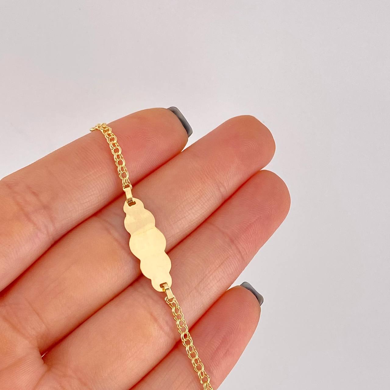 Pulso Bebé Aro Seguido Doble Placa Nube 1.4g / 13.5cm - 15cm / 2.2mm Oro Amarillo 18K