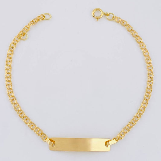Pulso Bebé Aro Seguido Doble Placa Rectangular 1.35g / 13cm - 14.9cm / 2.2mm Oro Amarillo 18K