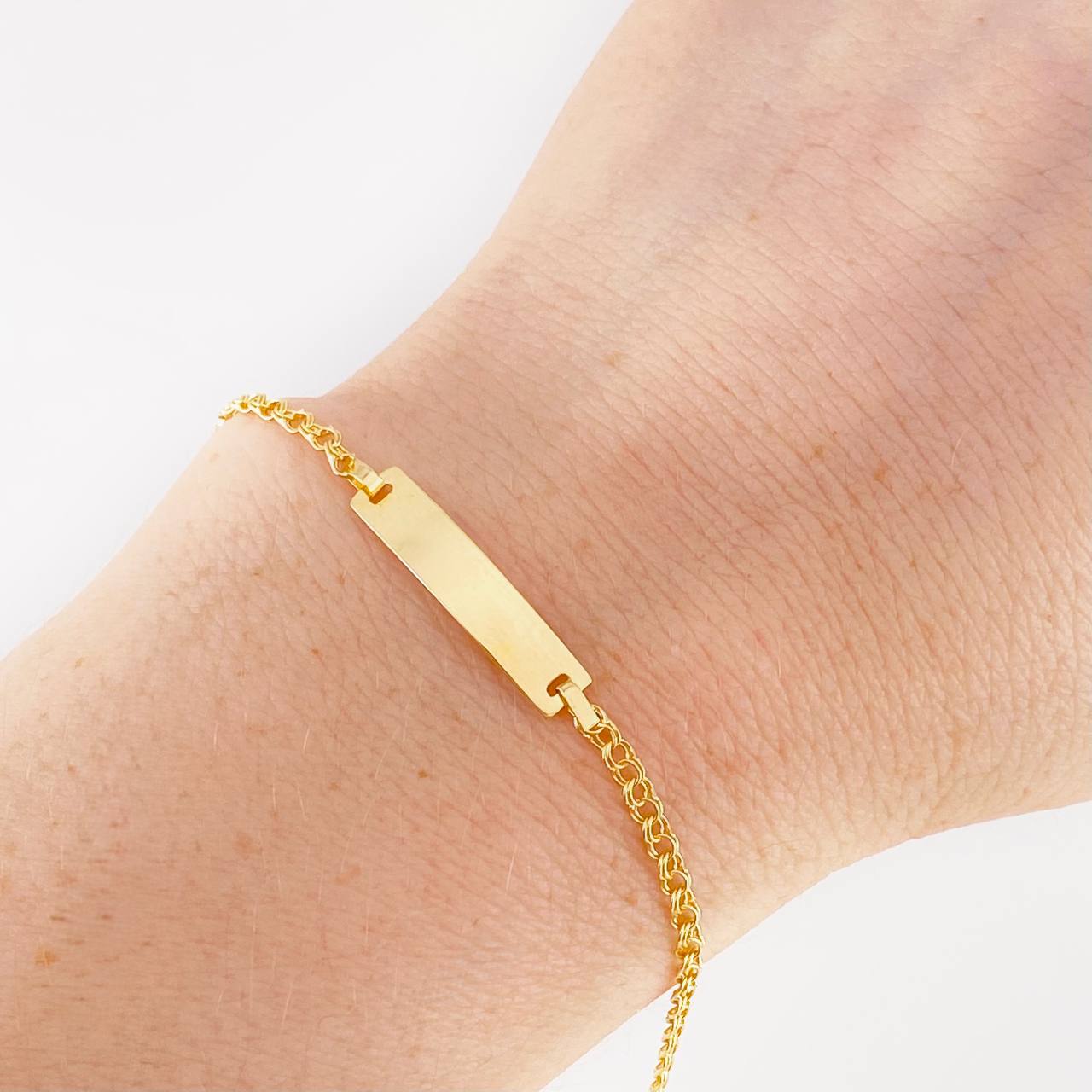Pulso Bebé Aro Seguido Doble Placa Rectangular 1.35g / 14cm - 15.5cm / 2.2mm Oro Amarillo 18K