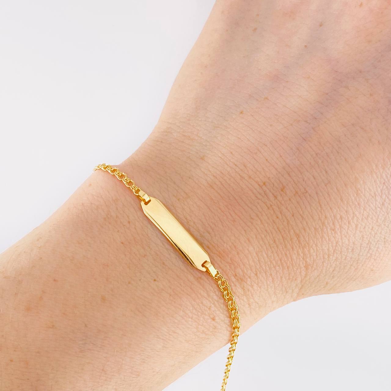 Pulso Bebé Aro Seguido Doble Placa Recta 1.5g / 15cm - 16.5cm / 2.2mm Oro Amarillo 18K