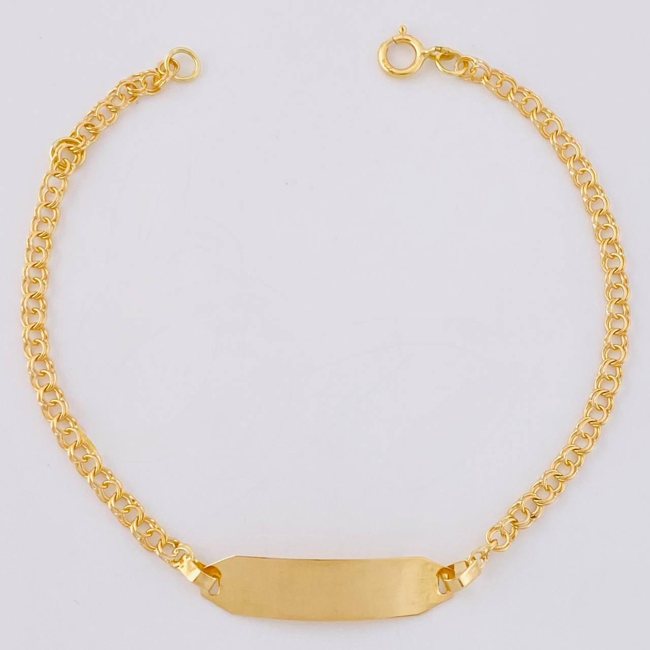 Pulso Bebé Aro Seguido Doble Placa Semi Recta 1.4g / 13cm - 15.3cm / 2.2mm Oro Amarillo 18K