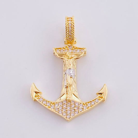 Dije Ancla cristo 5.15g / 3.7cm Dos Oros Amarillo Blanco 18K