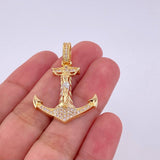 Dije Ancla cristo 5.15g / 3.7cm Dos Oros Amarillo Blanco 18K