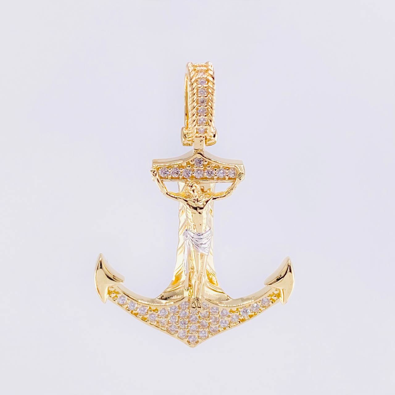 Dije Ancla cristo 5.15g / 3.7cm Dos Oros Amarillo Blanco 18K