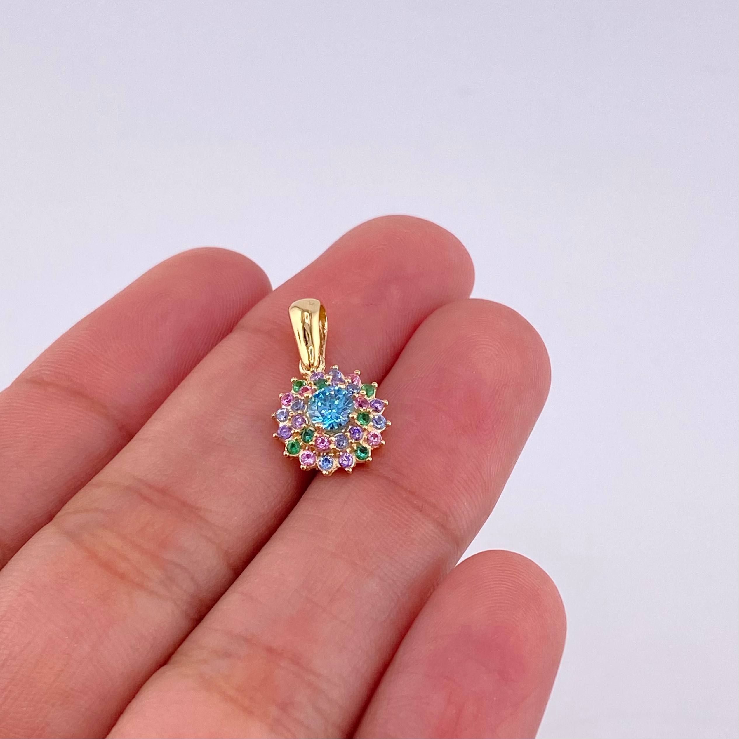 Dije Flor tupida multicolor 1.75g / 1.8cm Oro Amarillo 18K
