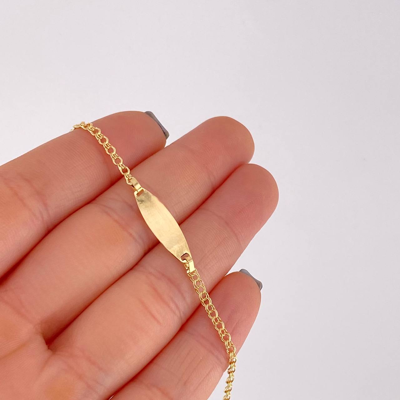 Pulso Bebé Aro Seguido Doble Placa Ovalada 1.3g / 13.5 cm - 15cm / 2.2mm Oro Amarillo 18K