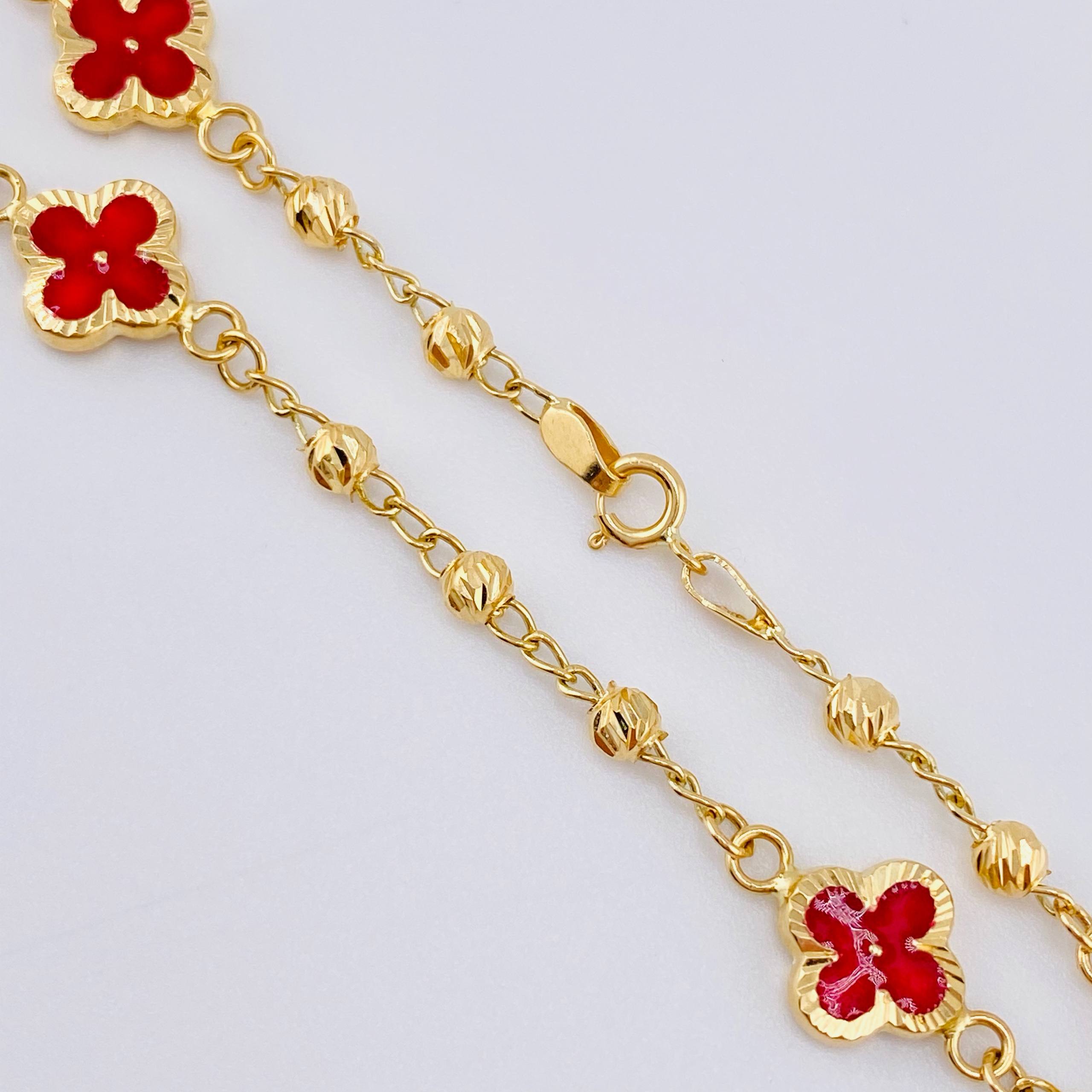 Pulso Trebol Espiga Diamantado 3.35gr / 18.5cm / 3mm Oro Amarillo Nac.Esp. 18K