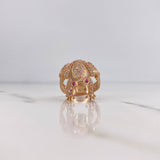 Anillo Rana 6.85gr / T8 3/4 / Circones Fucsias Blancos Oro Rosa 18K $