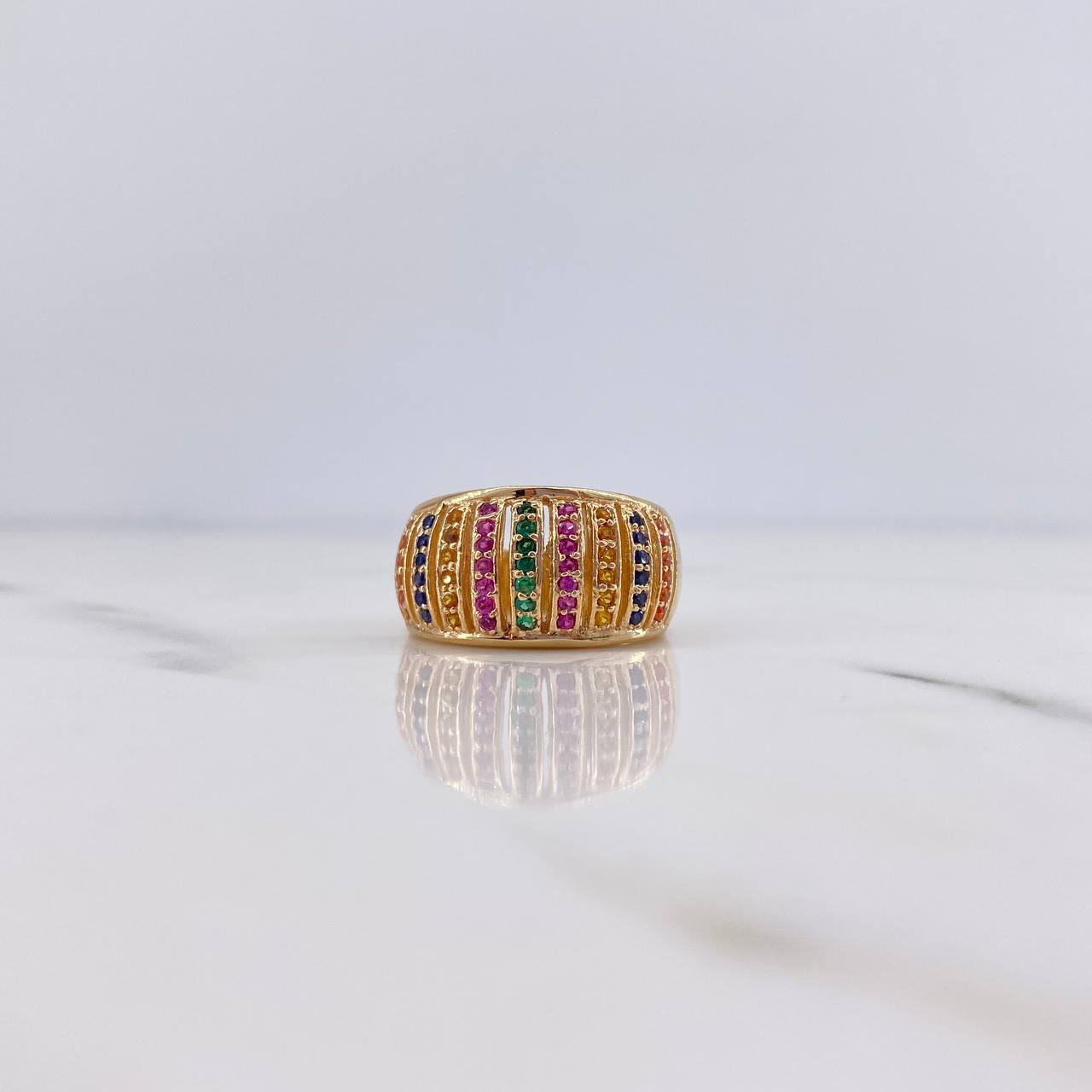 Anillo Rustico 8.05gr / T6 / Circones Naranjas Azules Amarillos Verdes Fucsias Oro Amarillo 18K $