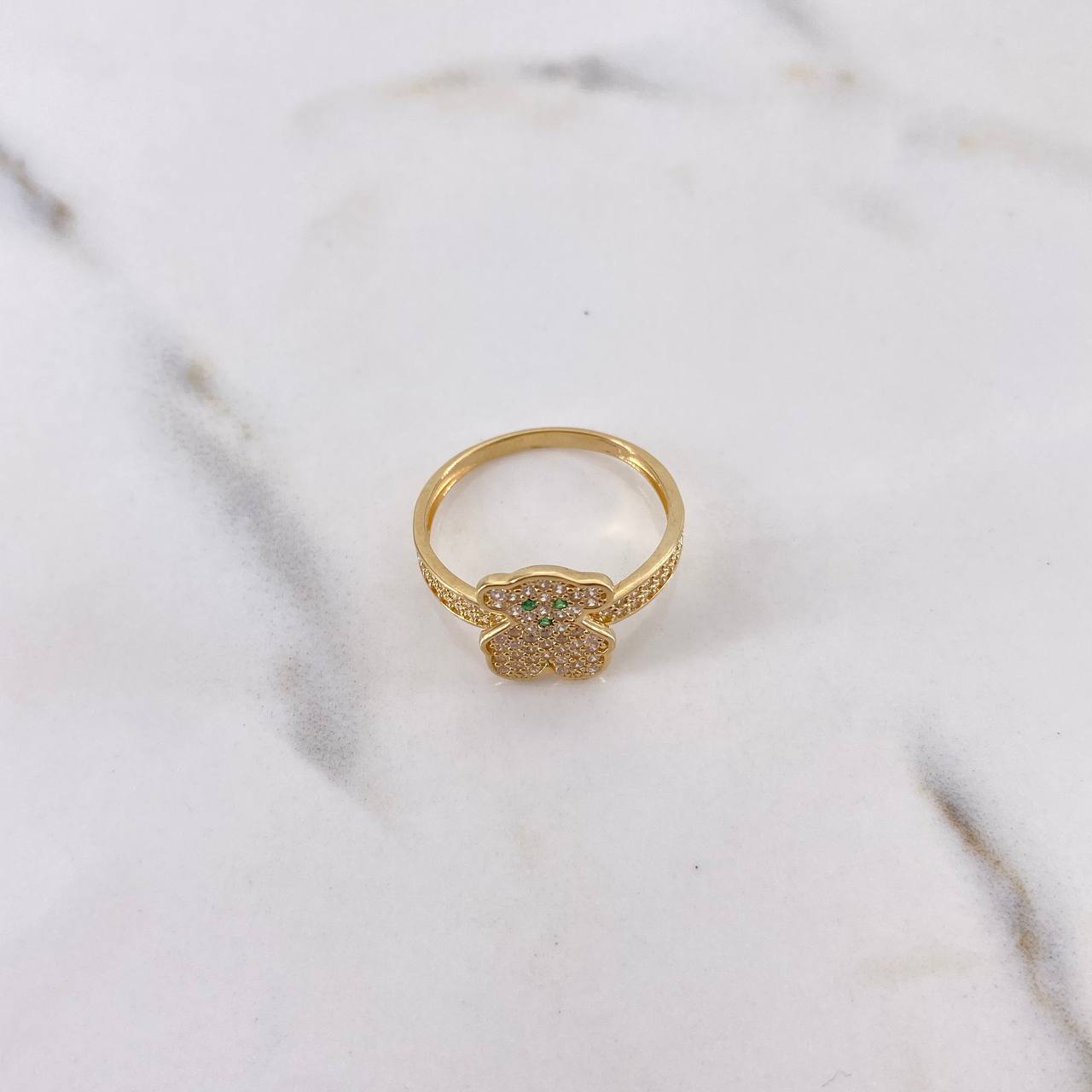 Anillo Oso Ts 2.7gr / T7 1/4 / Circones Verdes Blancos Oro Amarillo 18K $
