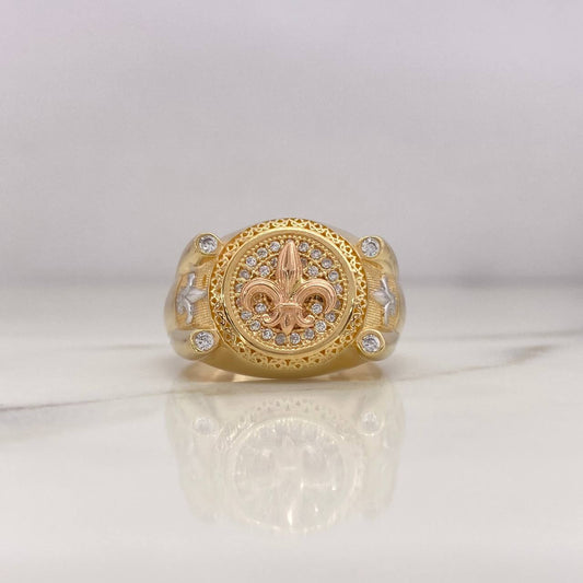 Anillo Flor De Lis 10gr / T10 / Circones Blancos Tres Oros 18K $