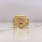 Anillo Escudo Corona 11.15gr / T9 1/2 / Circones Blancos Oro Amarillo 18K $