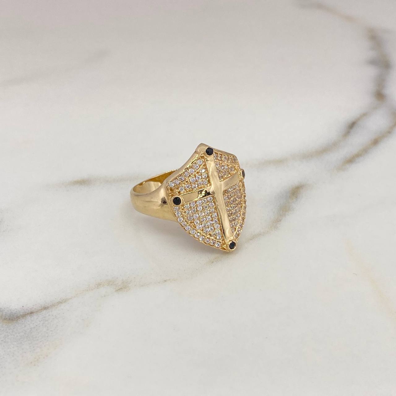Anillo Escudo Cruz 6.2gr / T9 / Circones Blancos Negros Oro Amarillo 18K $