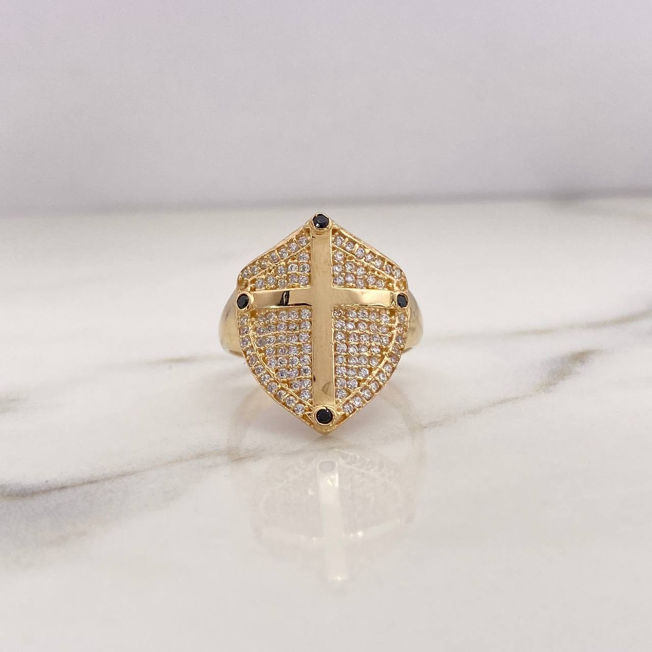 Anillo Escudo Cruz 6.2gr / T9 / Circones Blancos Negros Oro Amarillo 18K $