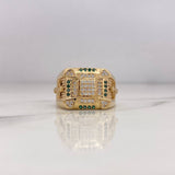 Anillo Cuadrado Cruz 12.5gr / T8 1/2 / Circones Blancos Verdes Oro Amarillo 18K $