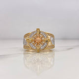 Anillo Brujula Estrella Cardinal 11.25gr / T9 1/4 / Circones Blancos Tres Oros 18K $