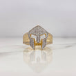 Anillo Casco De Gladiador 8.1gr / T11 3/4 / Circones Blancos Dos Oros Amarillo Blanco 18K #