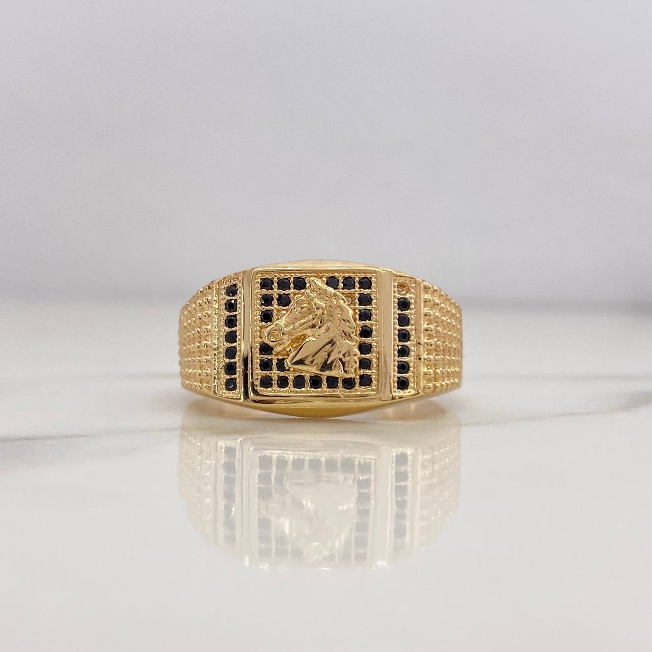Anillo Caballo 8.25gr / T10 1/2 / Circones Negros Oro Amarillo 18K $