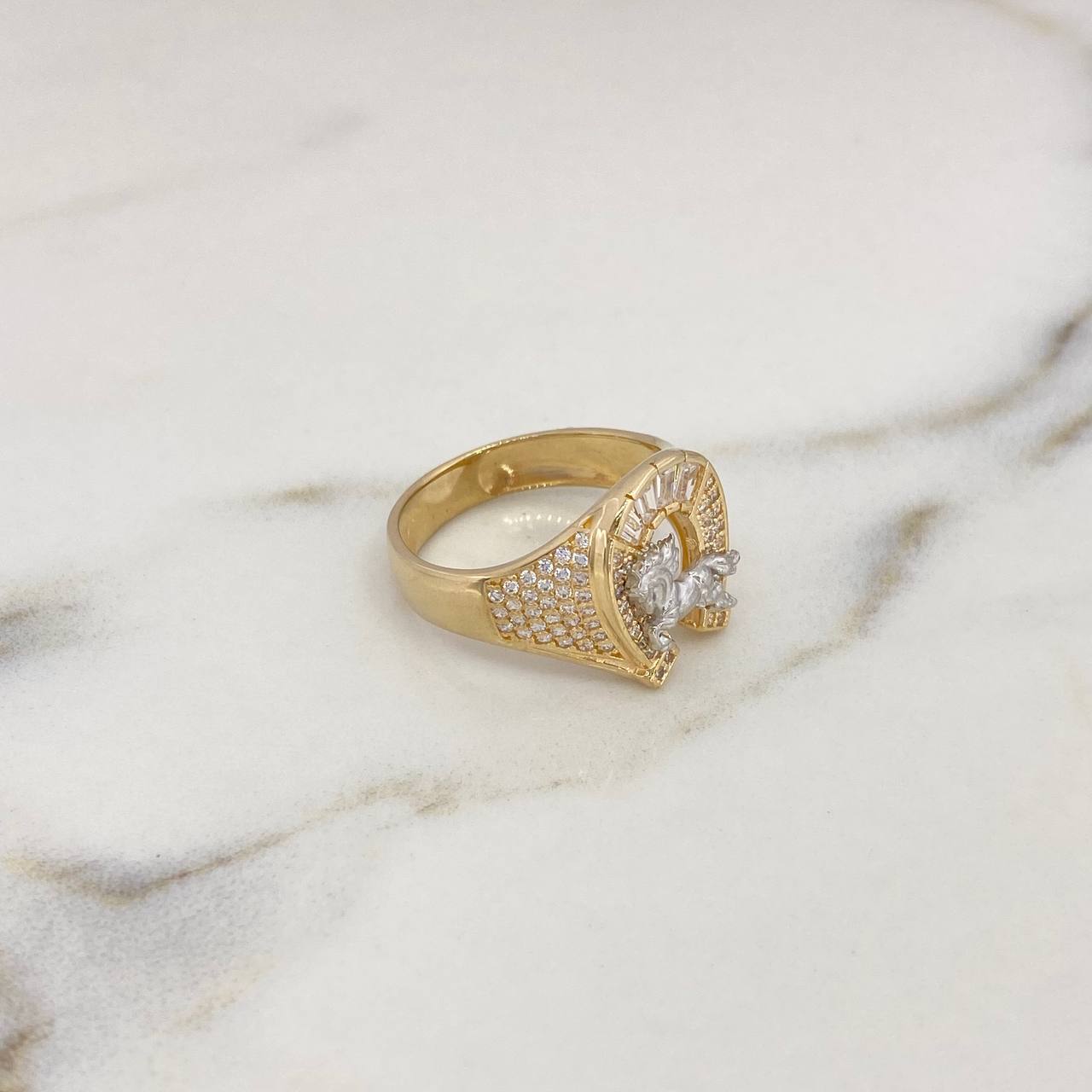 Anillo Herradura Caballo 6.4gr / T9 / Circones Blancos Dos Oros Amarillo Blanco 18K $