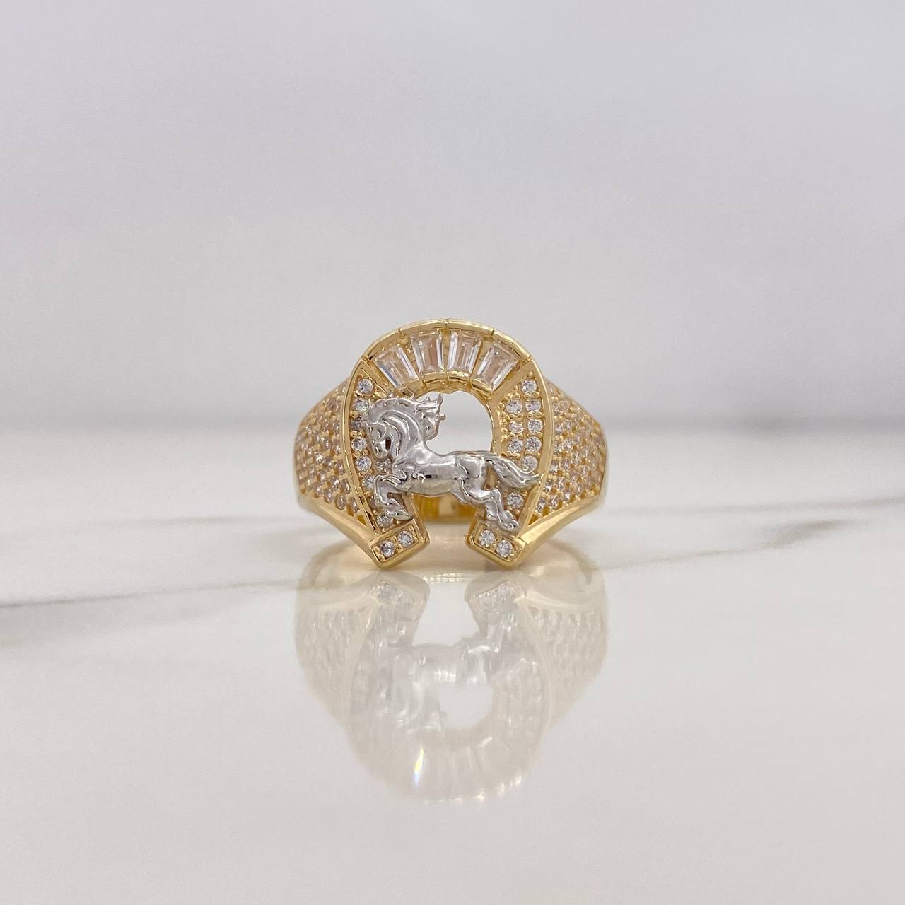 Anillo Herradura Caballo 6.4gr / T9 / Circones Blancos Dos Oros Amarillo Blanco 18K $