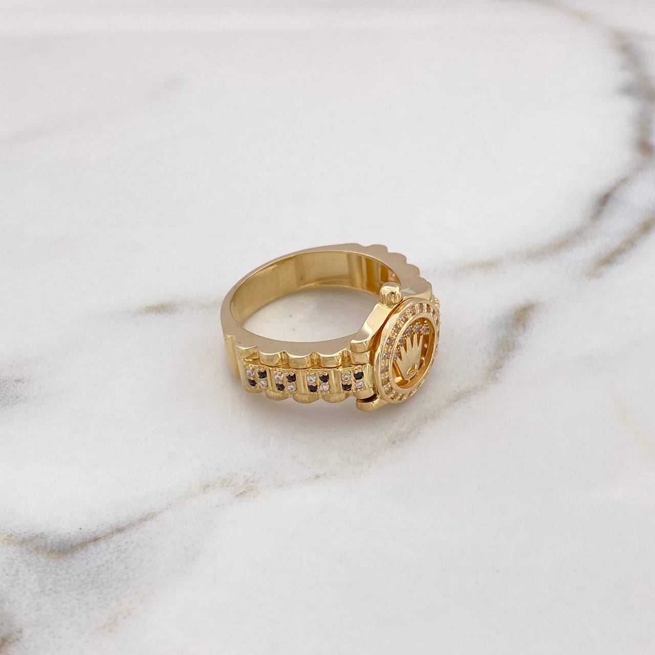Anillo Correa Corona RX 10gr / T10 1/2 / Circones Blancos Negros Oro Amarillo 18K $