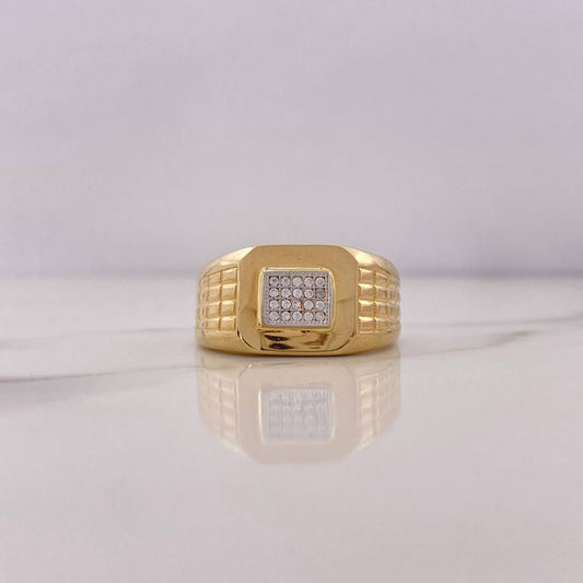 Anillo Sello Correa Cuadrado 8.75gr / T10 1/4 / Circones Blancos Dos Oros Amarillo Blanco 18K $