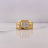 Anillo Sello Correa Cuadrado 8.75gr / T10 1/4 / Circones Blancos Dos Oros Amarillo Blanco 18K $