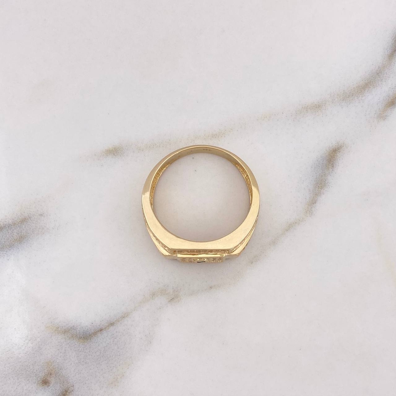 Anillo Rectangulo Tribales 7.75gr / T10 3/4 / Circones Blancos Verdes Oro Amarillo 18K #