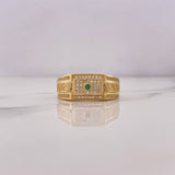 Anillo Rectangulo Tribales 7.75gr / T10 3/4 / Circones Blancos Verdes Oro Amarillo 18K #