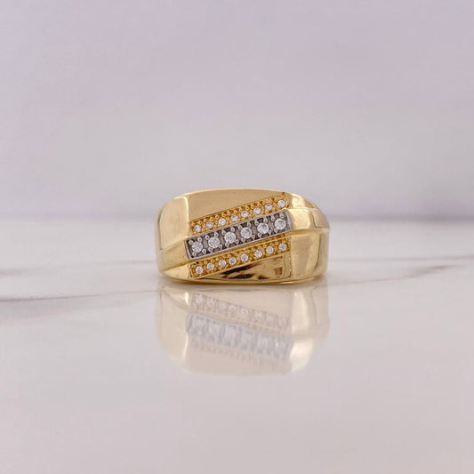 Anillo Rectangular 10gr / T10 1/2 / Circones Blancos Dos Oros Amarillo Blanco 18K $
