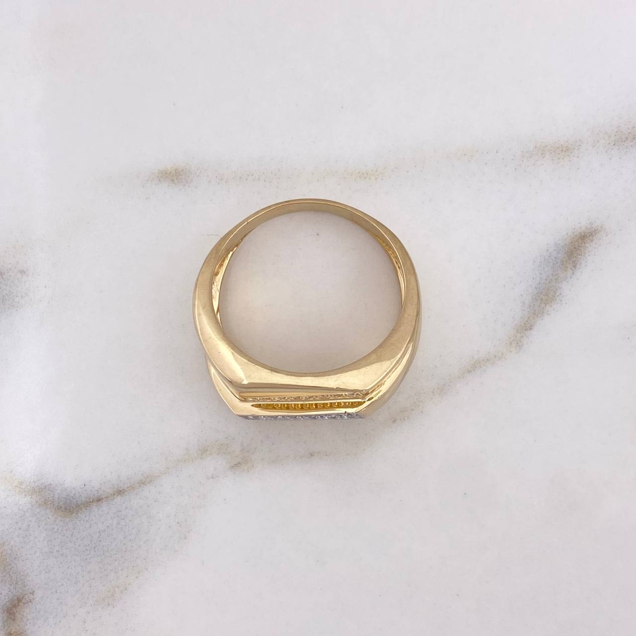 Anillo Rectangular 10gr / T10 1/2 / Circones Blancos Dos Oros Amarillo Blanco 18K $