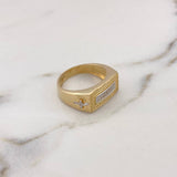 Anillo Rectangulo Cruces 8.45gr / T10 3/4 / Circones Blancos Dos Oros Amarillo Blanco 18K $
