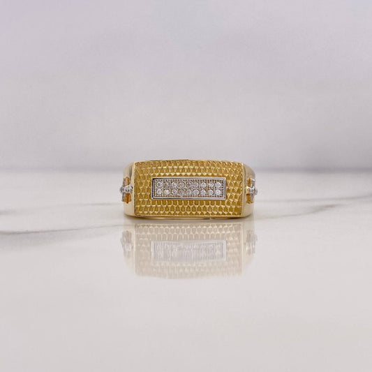 Anillo Rectangulo Cruces 8.45gr / T10 3/4 / Circones Blancos Dos Oros Amarillo Blanco 18K $
