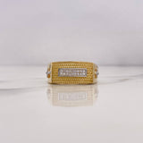 Anillo Rectangulo Cruces 8.45gr / T10 3/4 / Circones Blancos Dos Oros Amarillo Blanco 18K $