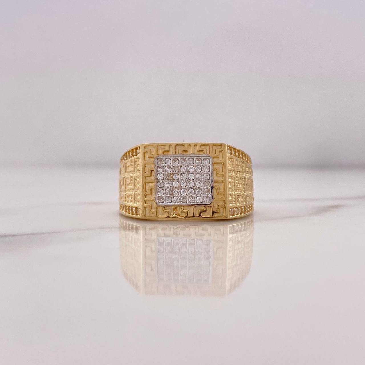 Anillo Cuadrado Tribales 8.8gr / T10 1/2 / Circones Blancos Dos Oros Amarillo Blanco 18K $