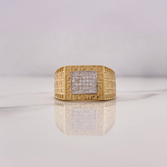 Anillo Cuadrado Tribales 8.8gr / T10 1/2 / Circones Blancos Dos Oros Amarillo Blanco 18K $
