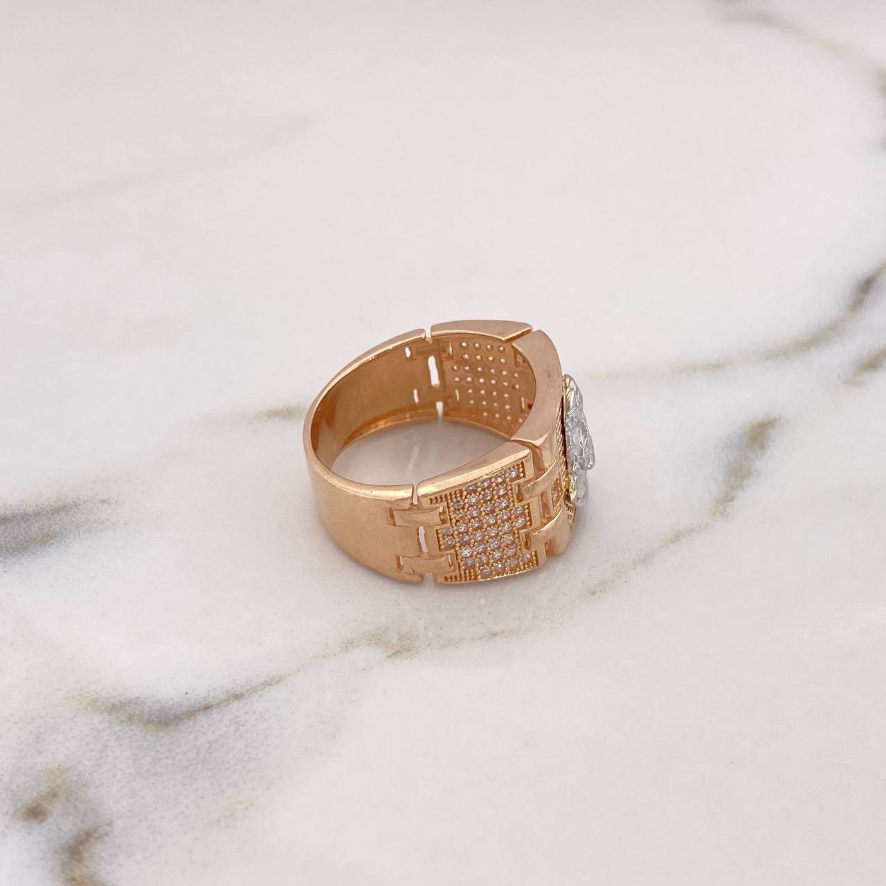 Anillo Cinturon Rostro De Cristo 10gr / T10 1/4 / Circones Blancos Dos Oros Blanco Rosa 18K $