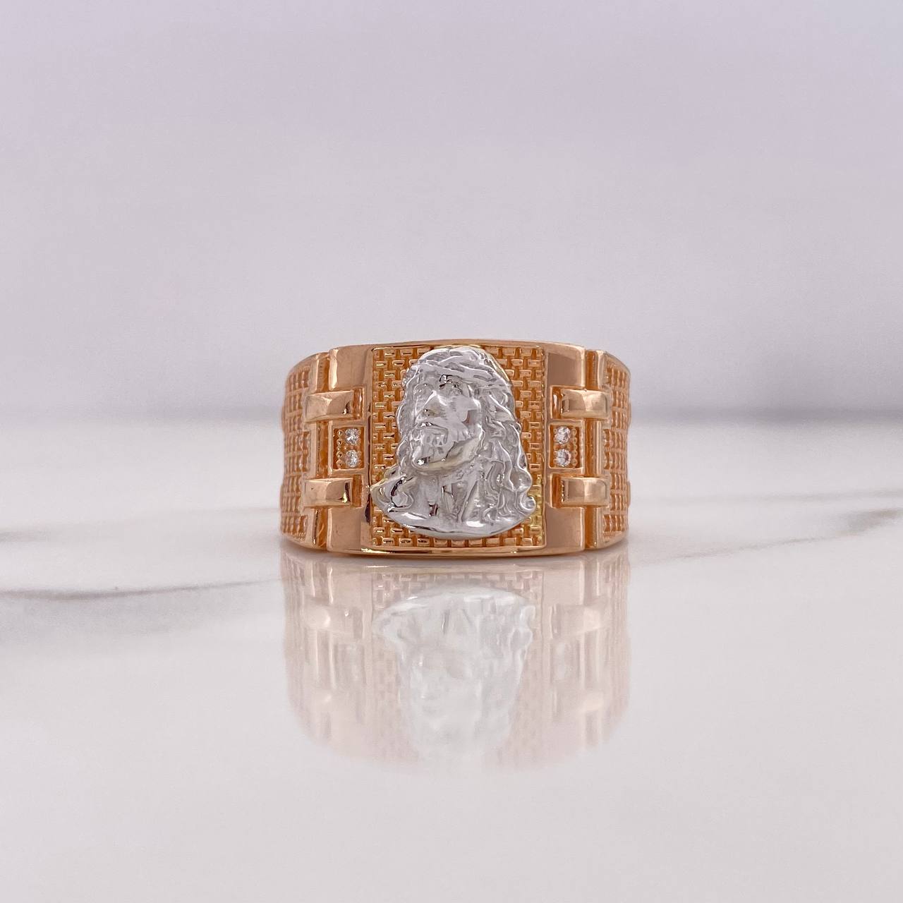 Anillo Cinturon Rostro De Cristo 10gr / T10 1/4 / Circones Blancos Dos Oros Blanco Rosa 18K $
