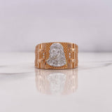 Anillo Cinturon Rostro De Cristo 10gr / T10 1/4 / Circones Blancos Dos Oros Blanco Rosa 18K $