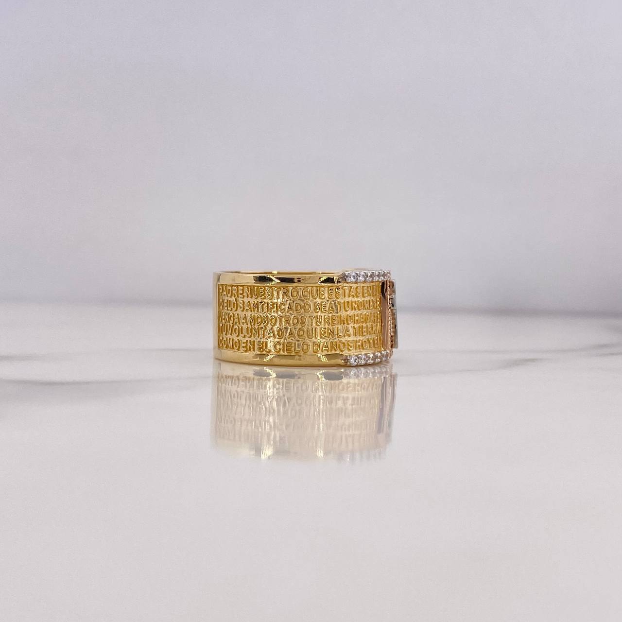 Anillo Padre Nuestro 9.2gr / T8 1/4 / Circones Blancos Tres Oros 18K $