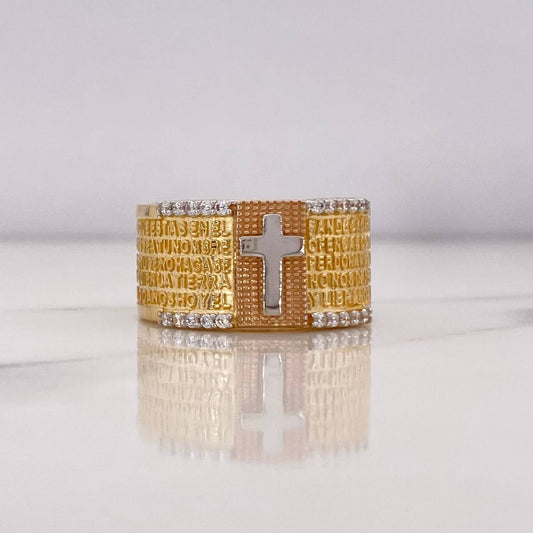 Anillo Padre Nuestro 9.2gr / T8 1/4 / Circones Blancos Tres Oros 18K $