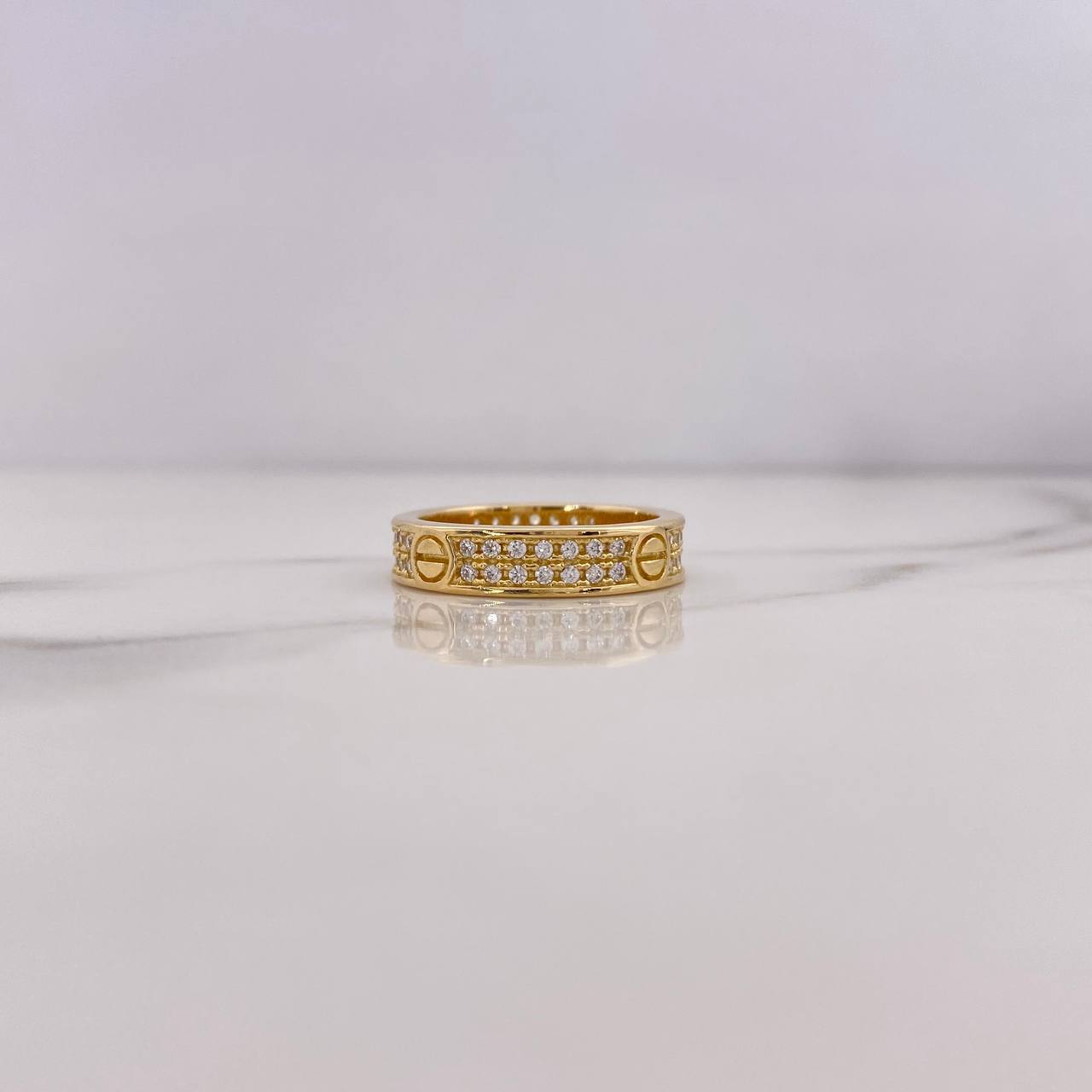 Anillo Argolla Tornillo 6.25gr / T7 1/4 / Circones Blancos Oro Amarillo 18K #