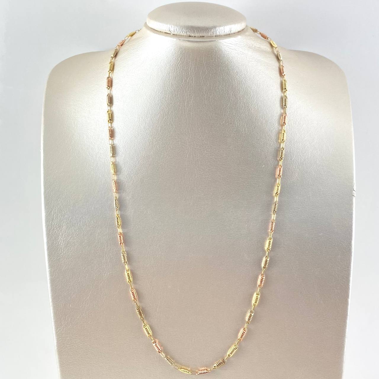 Cadena Rustica Barril Rayado 6.25gr / 60cm / 3mm Tres Oros 18K
