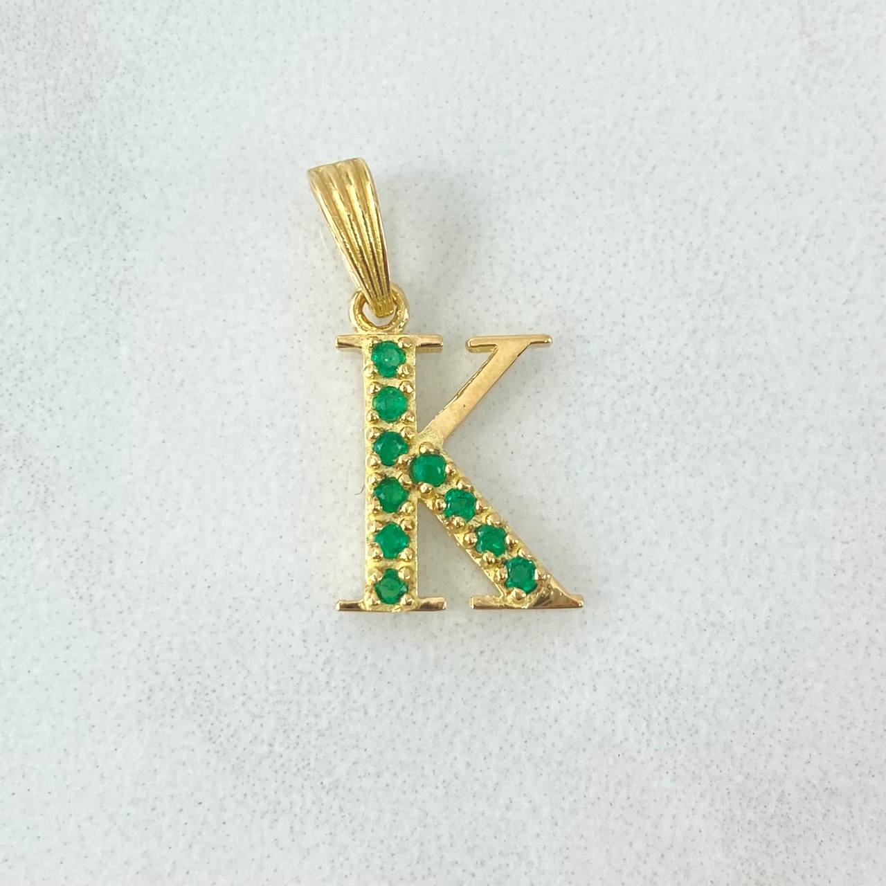 Dije Letra K 1.25gr / 2cm / Esmeraldas 0.16pts Oro Amarillo 18K (Joya)