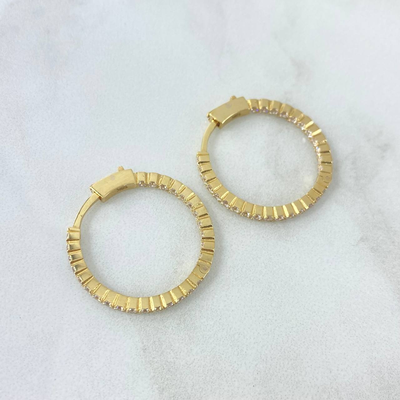 Candongas Aro Cubico 5.8gr / 2.4cm / Broche Especial - Circones Blancos Oro Amarillo +4 18K ©
